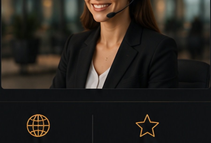 Friendly customer service representative wearing a headset